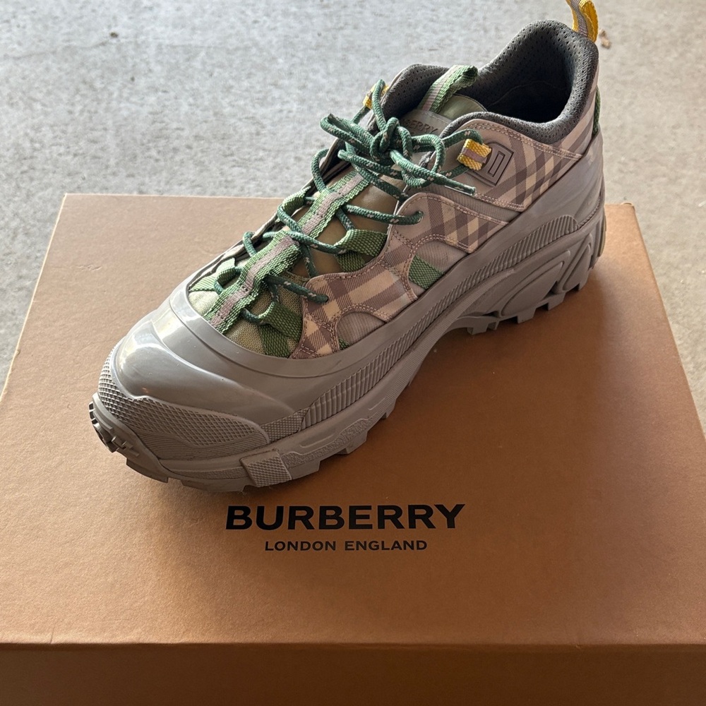 Burberry Gray and Green Check Sneakers